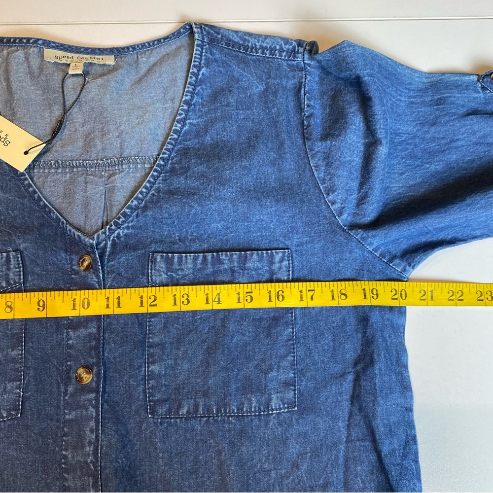 Speed Control New York Womens Blue Denim Roll Tab Sleeve Shirt Dress Size L NWT - Picture 4 of 8